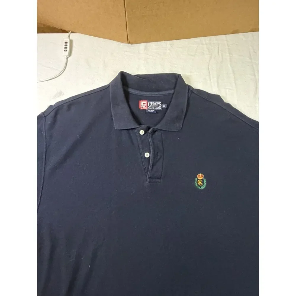 VTG Chaps Ralph Lauren Polo Shirt Men’s XL Navy Crest Logo 100% Cotton Classic